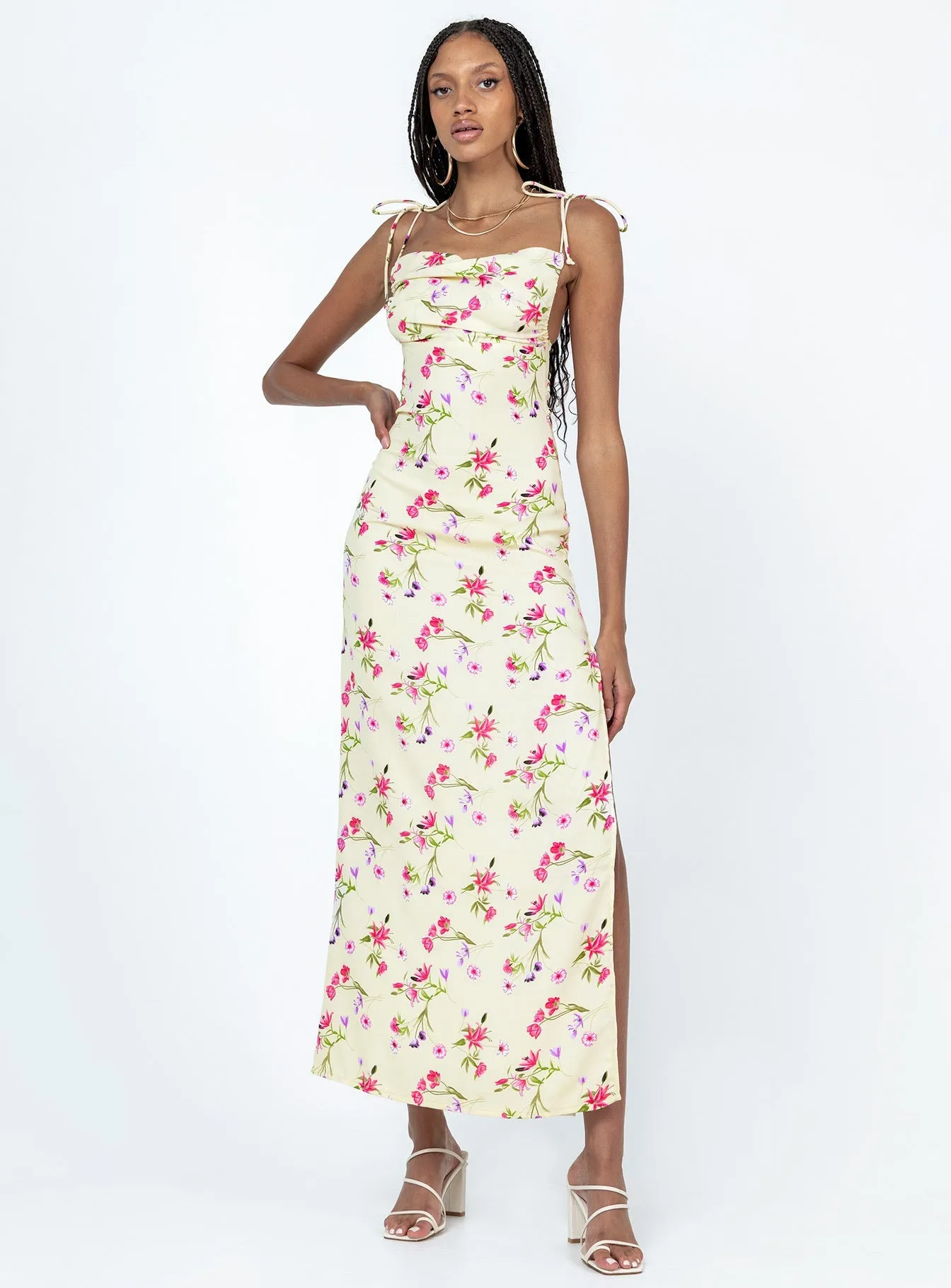 Breezy resort wear Navy Tone Arness Maxi Dress Yellow Floral