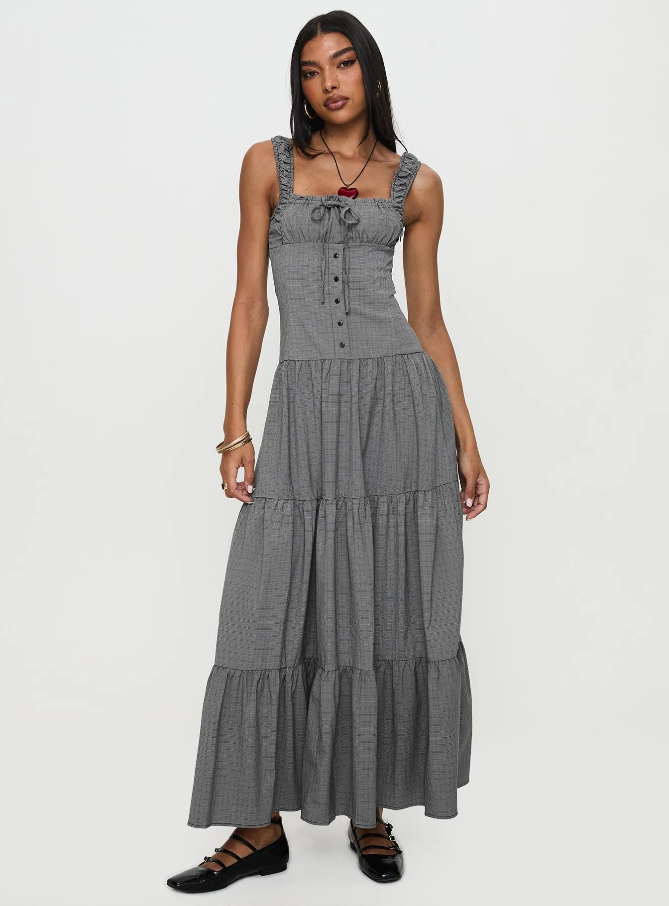 Emerald Glow Ballerina Maxi Dress Onyx Gingham