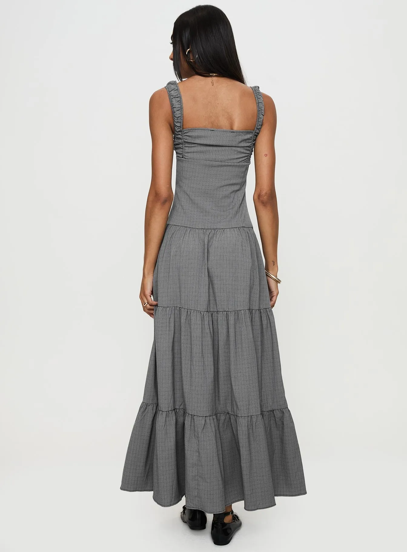 Ballerina Maxi Dress Onyx Gingham Perfect for layering or wearing on its own this dress adapts to any season Graceful full-length gown