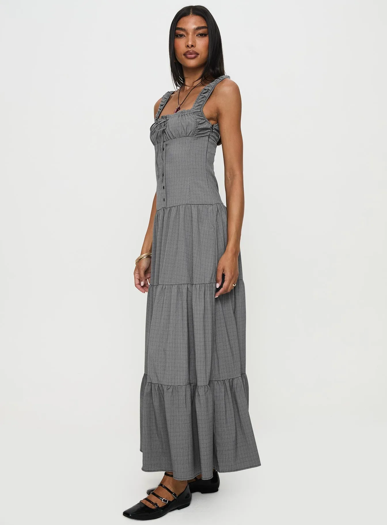 Ballerina Maxi Dress Onyx Gingham Galaxy Mist Wool Soft