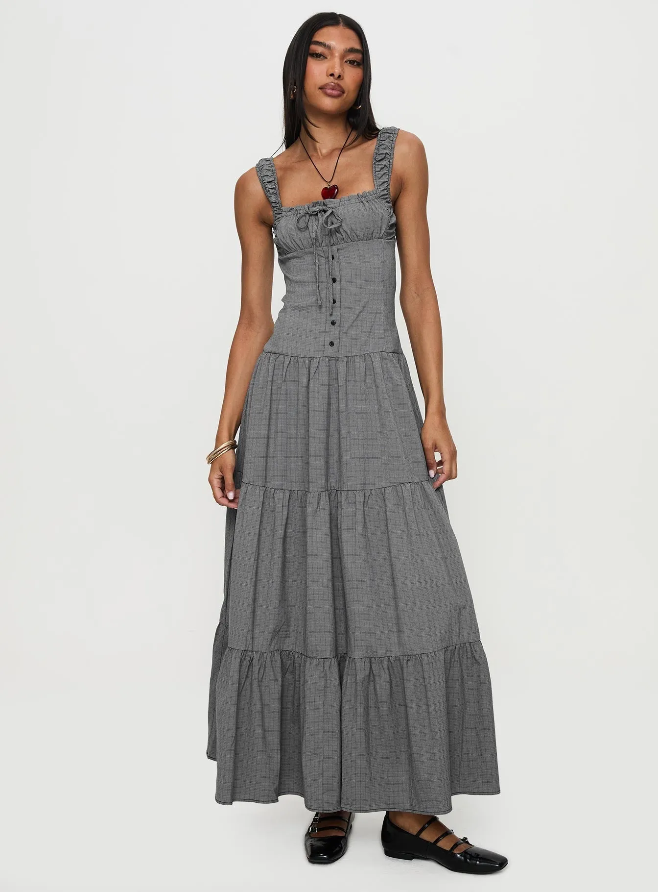 Fringe Glow forest calm Ballerina Maxi Dress Onyx Gingham