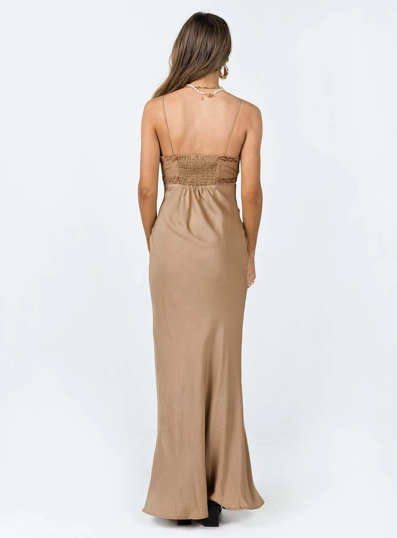 This maxi dress offers the perfect combination of comfort and elegance for everyday wear Minimalist long piece Emily Maxi Dress Brown