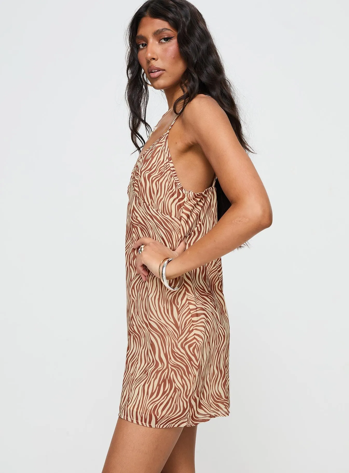 All Season Fashion Stage Light Akari Mini Dress Brown Zebra