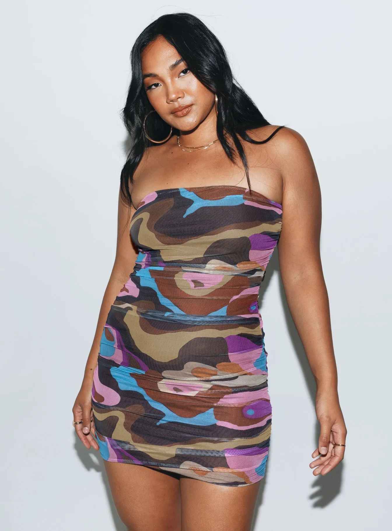 Azalea Strapless Mini Dress Multi Scene Warm