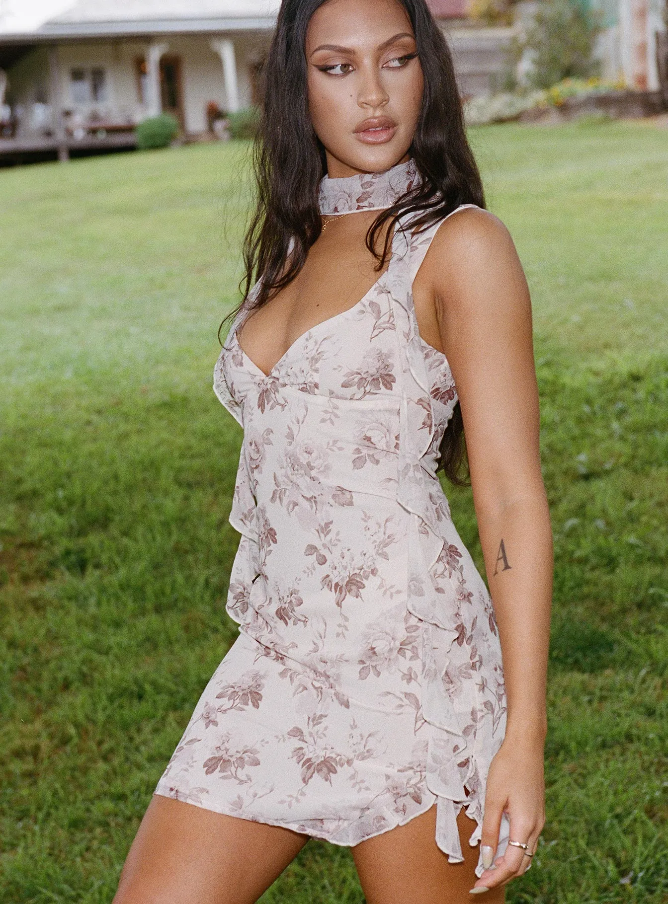 Big Dreams Floral Scarf Mini Dress Cream Effortless chic mini