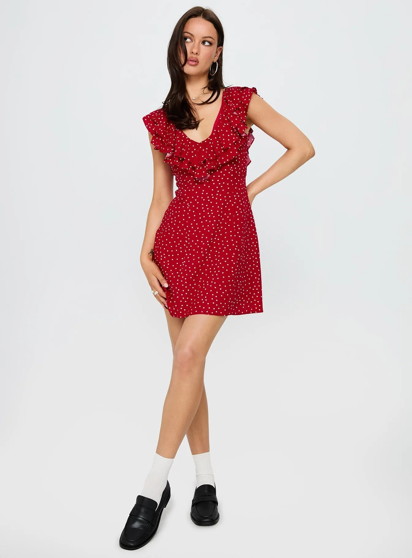 Trend Warm Cherry Schnapps Flutter Mini Dress Red Polka