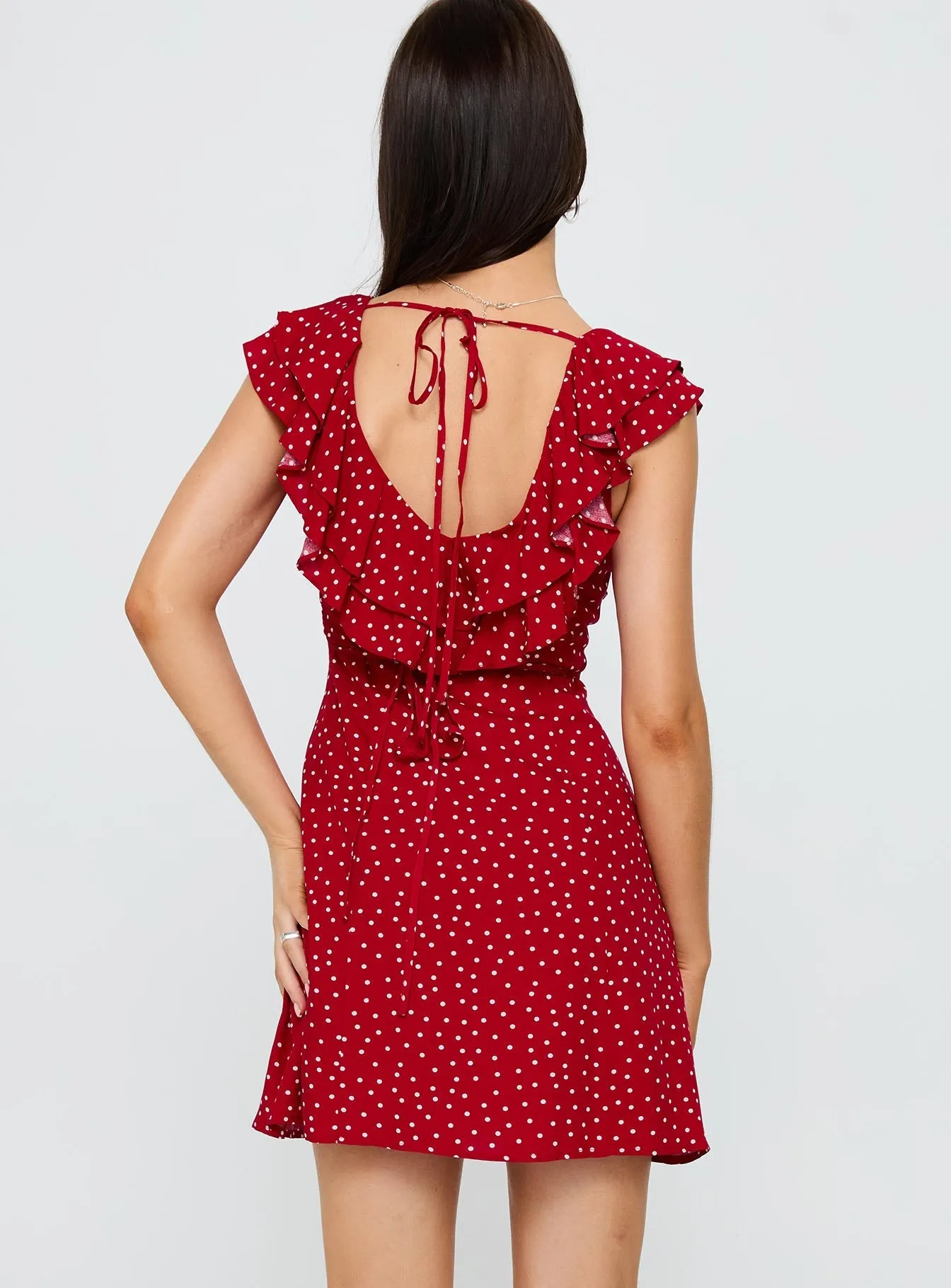 Party Edge Late Glam Cherry Schnapps Flutter Mini Dress Red Polka