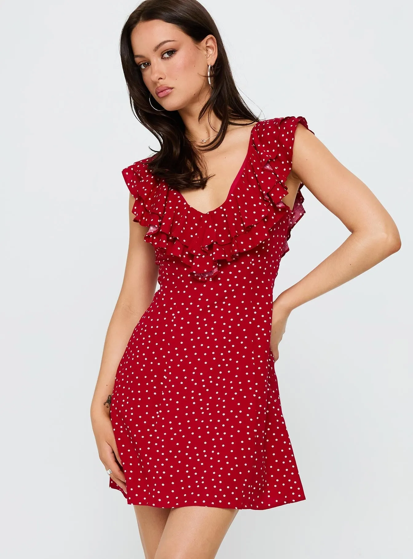 Fresh Chic Cherry Schnapps Flutter Mini Dress Red Polka