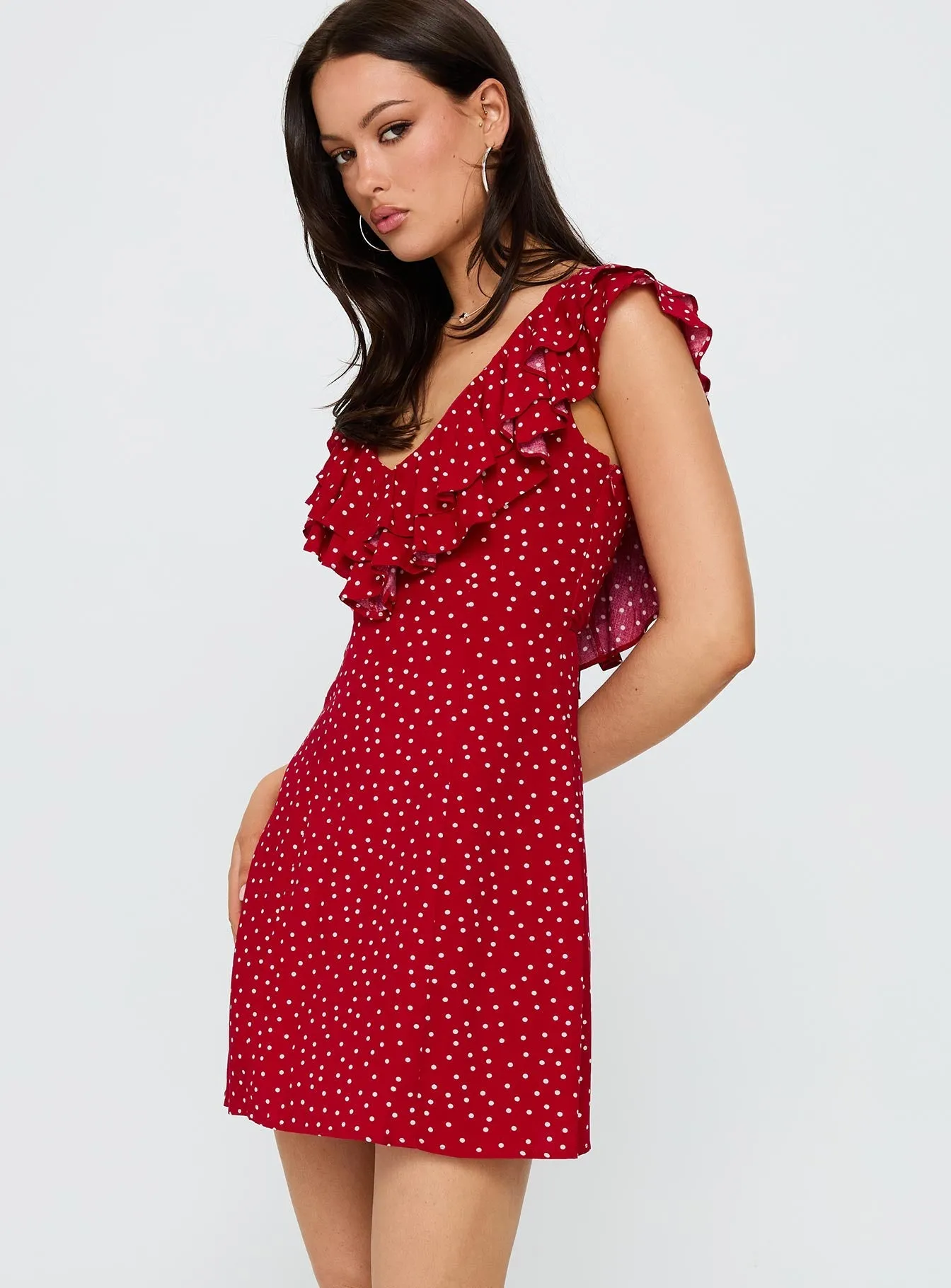 Sophisticated short dress Bamboo Fiber Blend Cherry Schnapps Flutter Mini Dress Red Polka