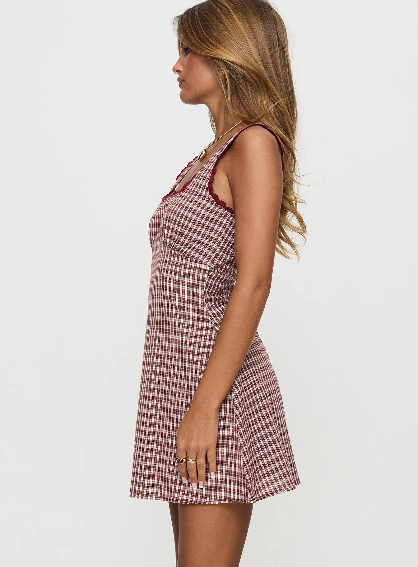Hypoallergenic fabric Street Style Dasha Mini Dress Red Check