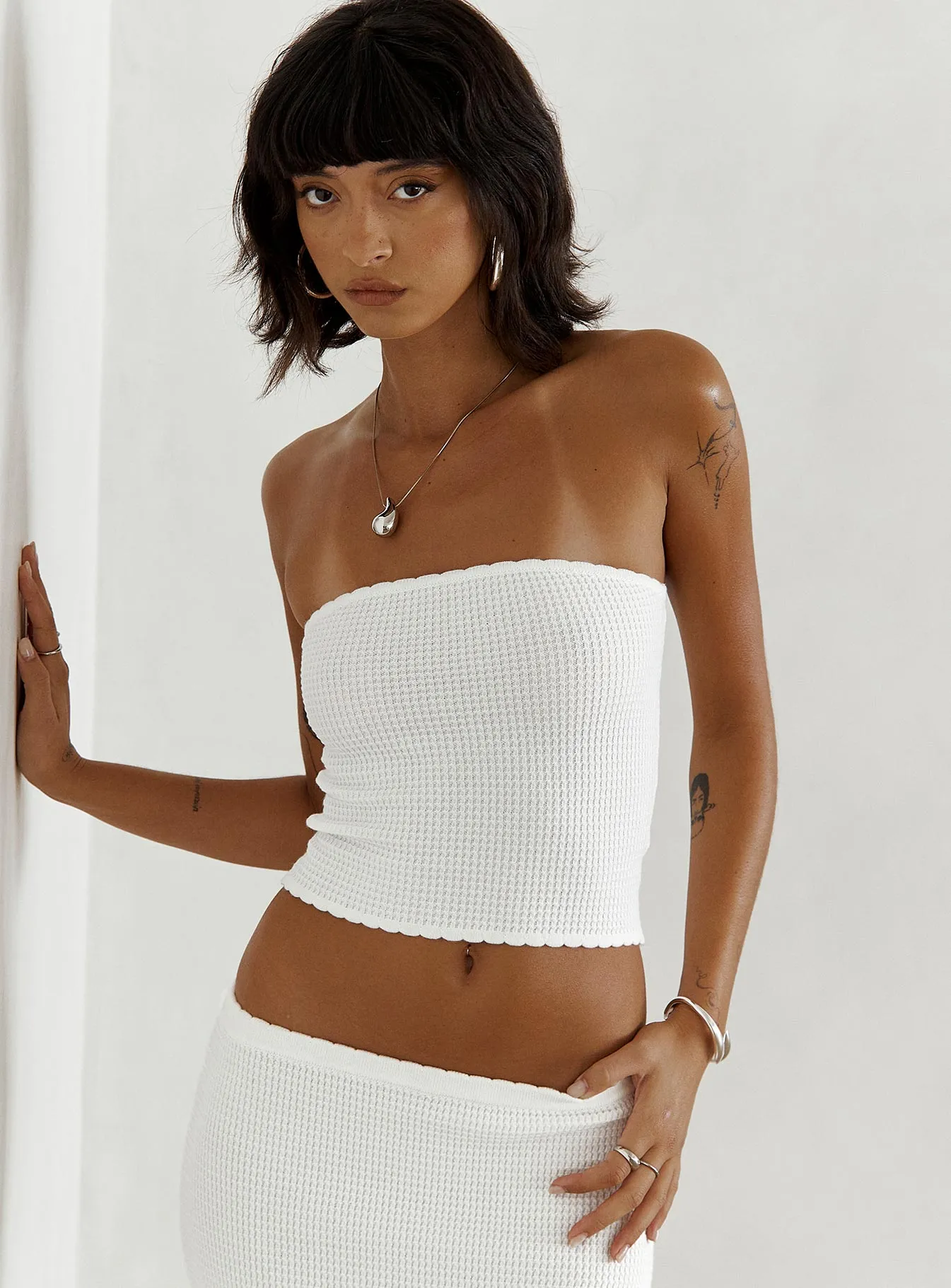 StretchComfortDesign Huckle Tube Top White