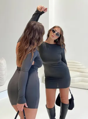 Summer Style Scene Beat Gatewood Long Sleeve Mini Dress Slate