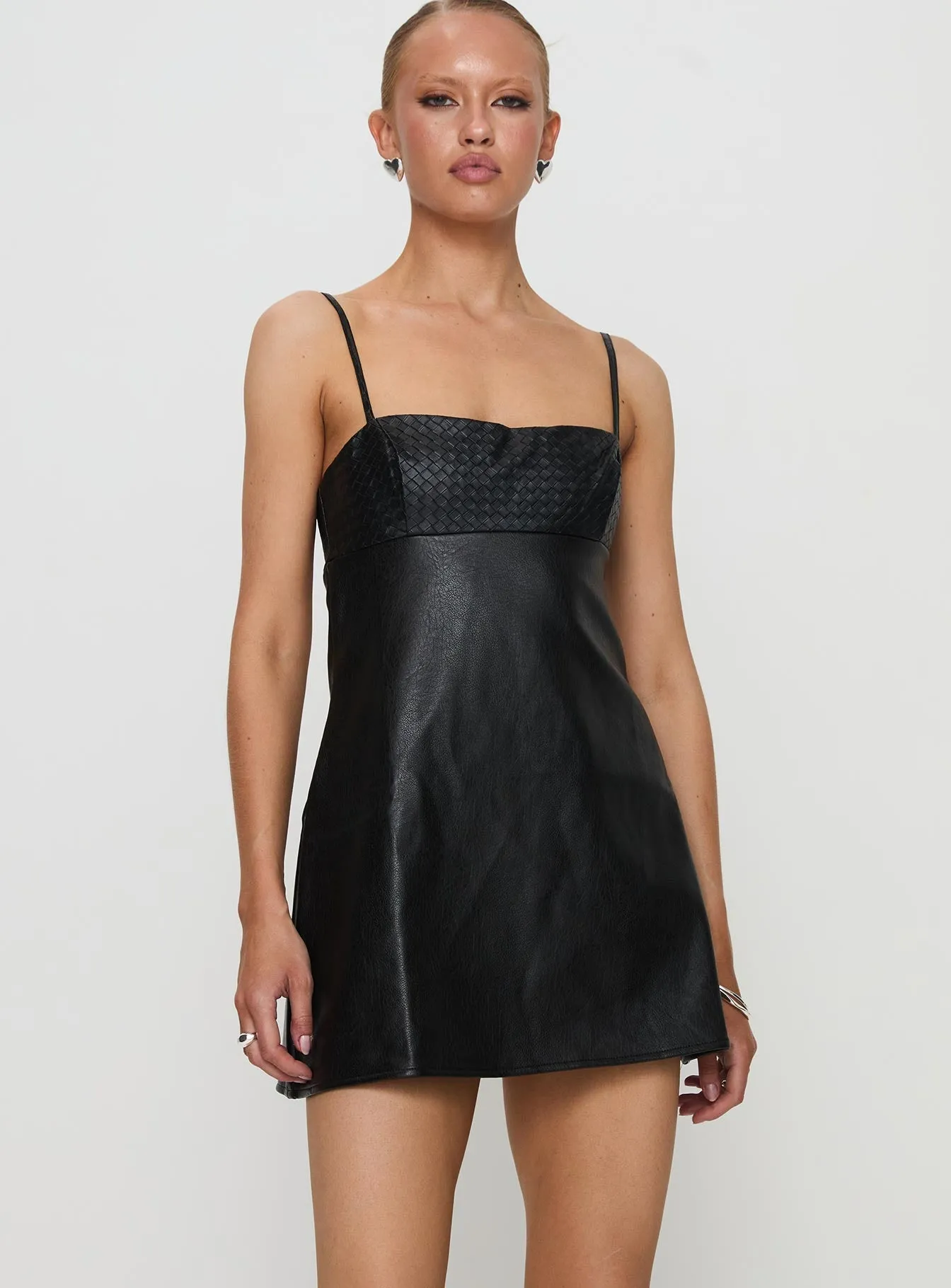 Isak Woven Faux Leather Mini Dress Black Show Edge Recycled Polyester Material