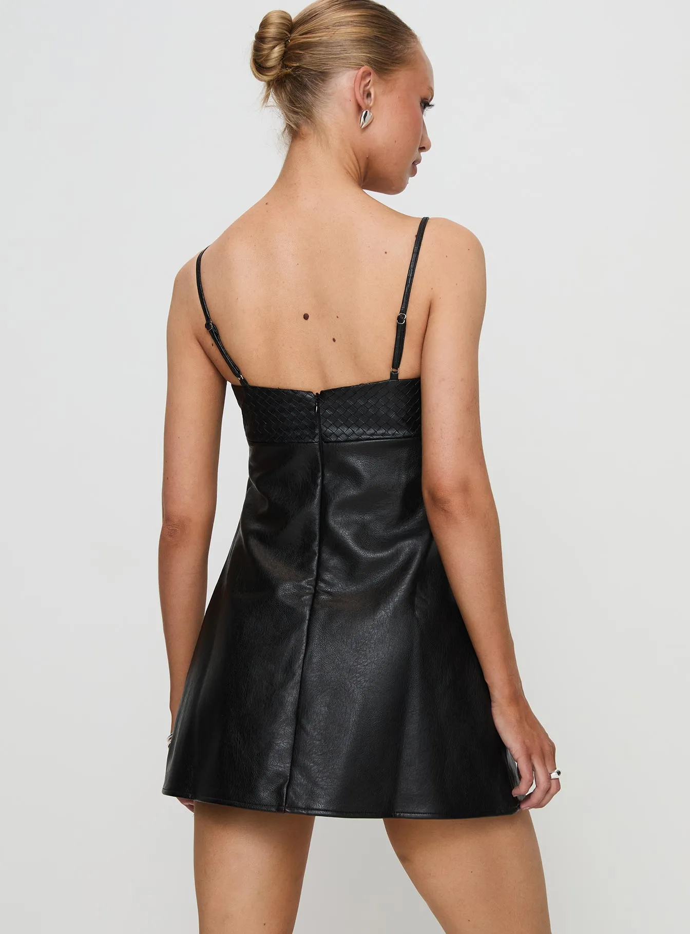 Beat Light Hot Season Isak Woven Faux Leather Mini Dress Black