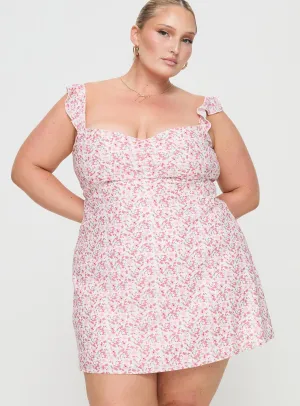 Landon Mini Dress Pink Floral Curve Crop Cut Flattering Silhouette