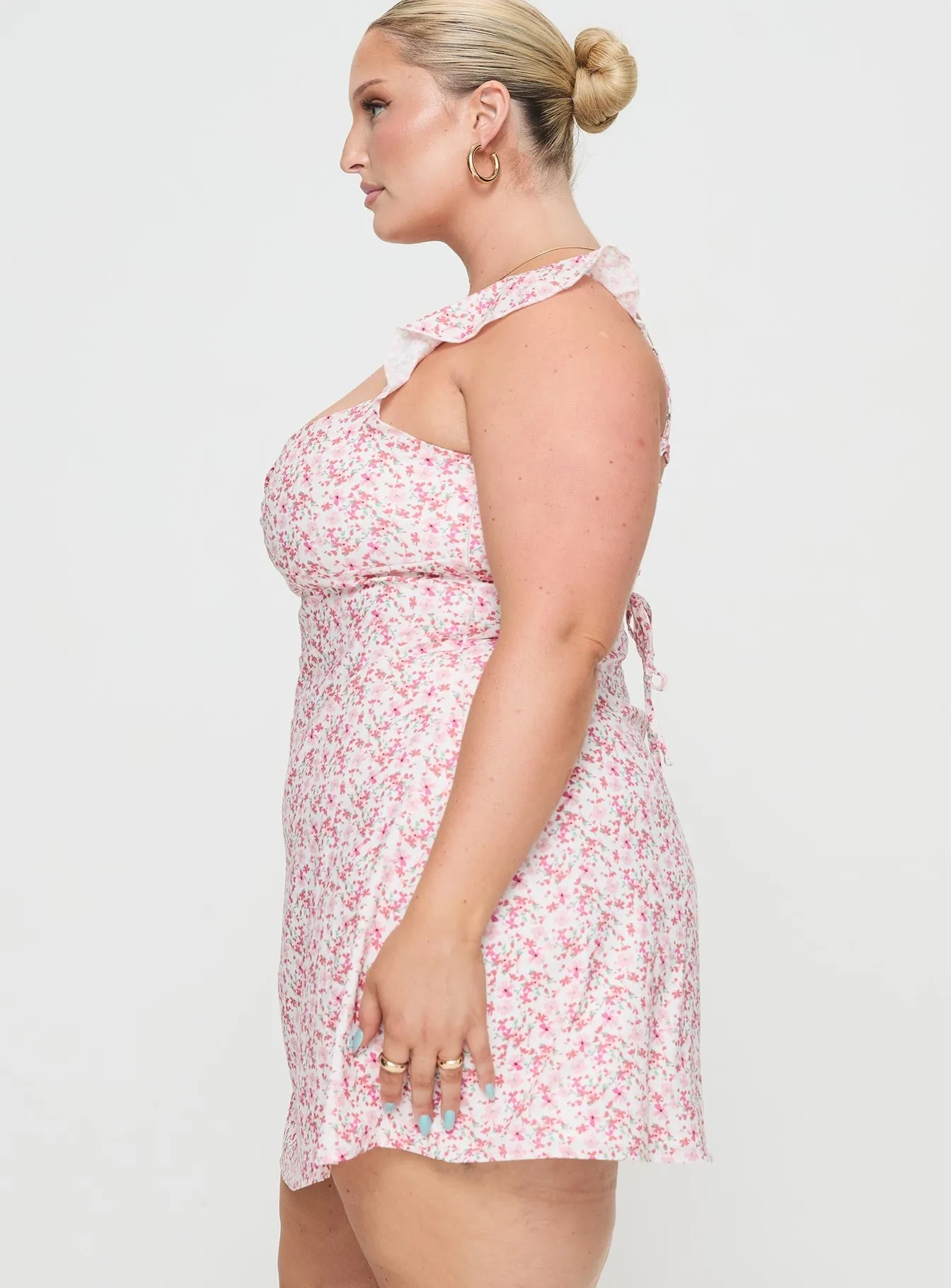 Landon Mini Dress Pink Floral Curve Flattering Cut Urban Fashion