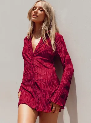 Lila Shirt Dress Burgundy Bold Look Stylish simple short dress