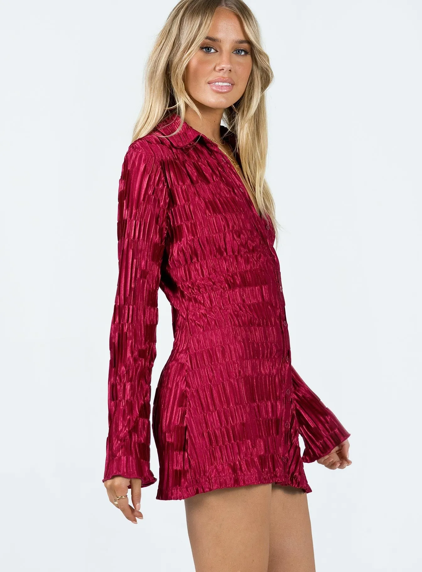 Playful Chic Lila Shirt Dress Burgundy
