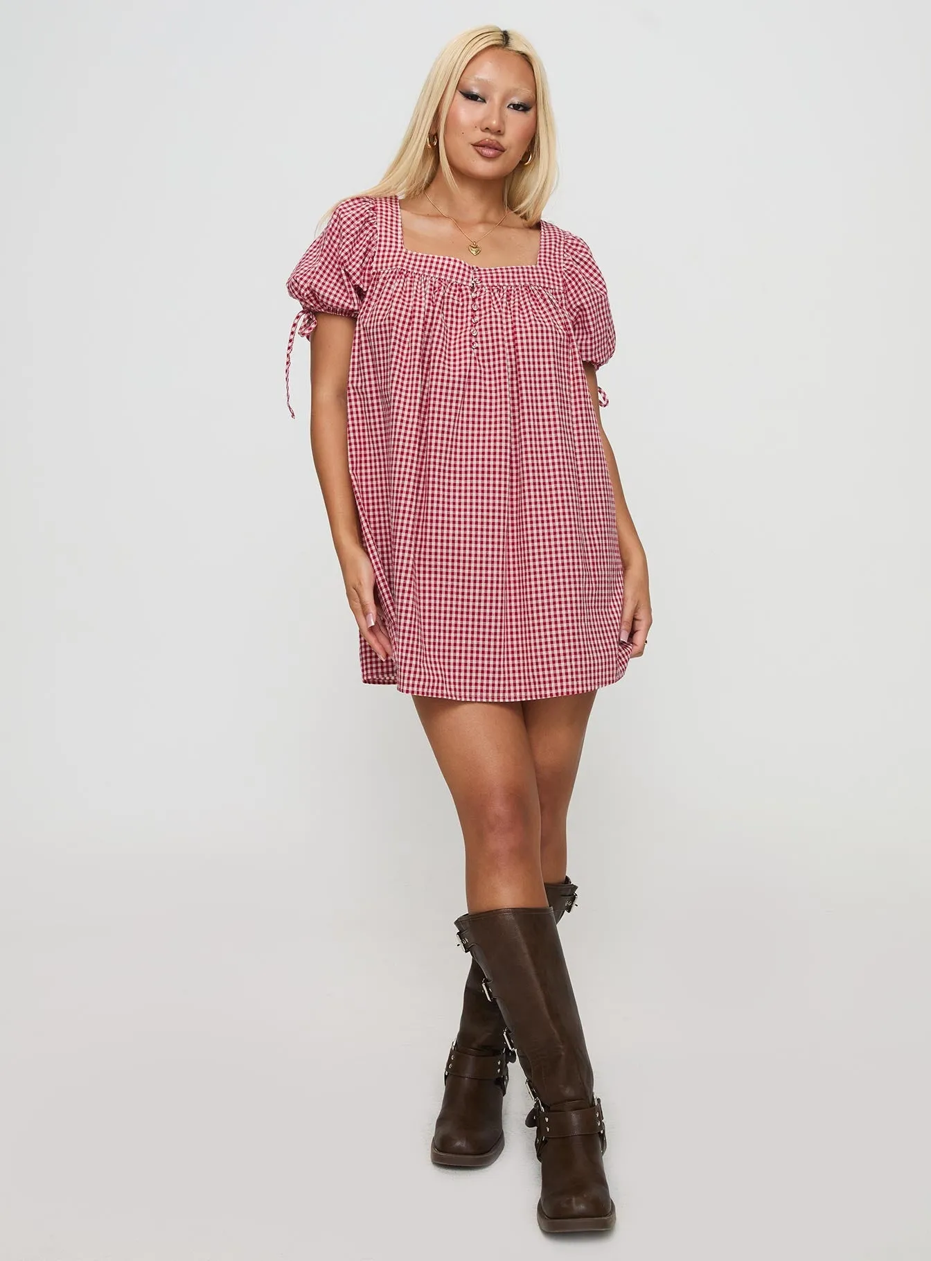 Vibrant Look Lilibet Mini Dress Red Gingham