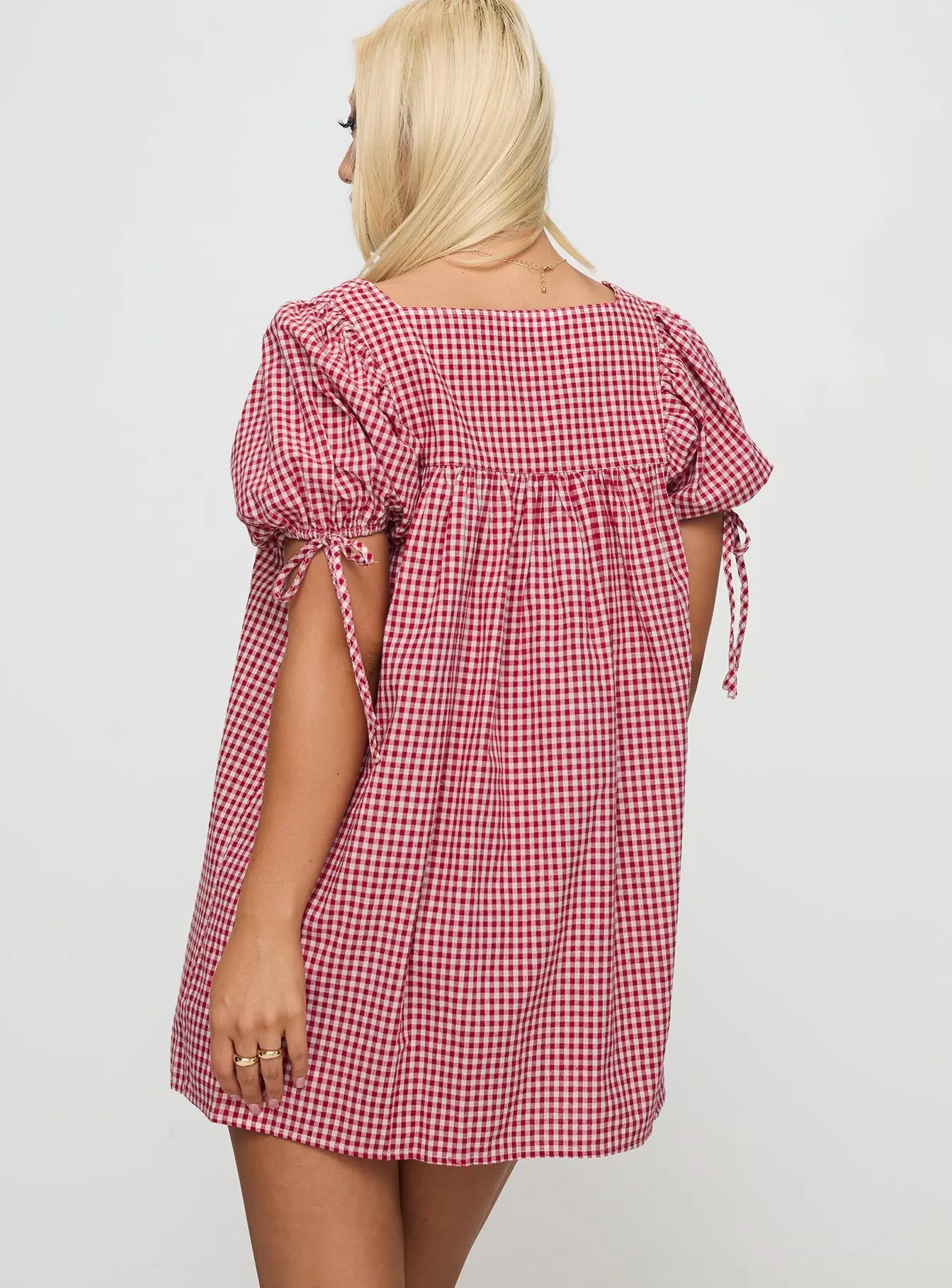 Neon Glow Vibrant Fashion Look Lilibet Mini Dress Red Gingham