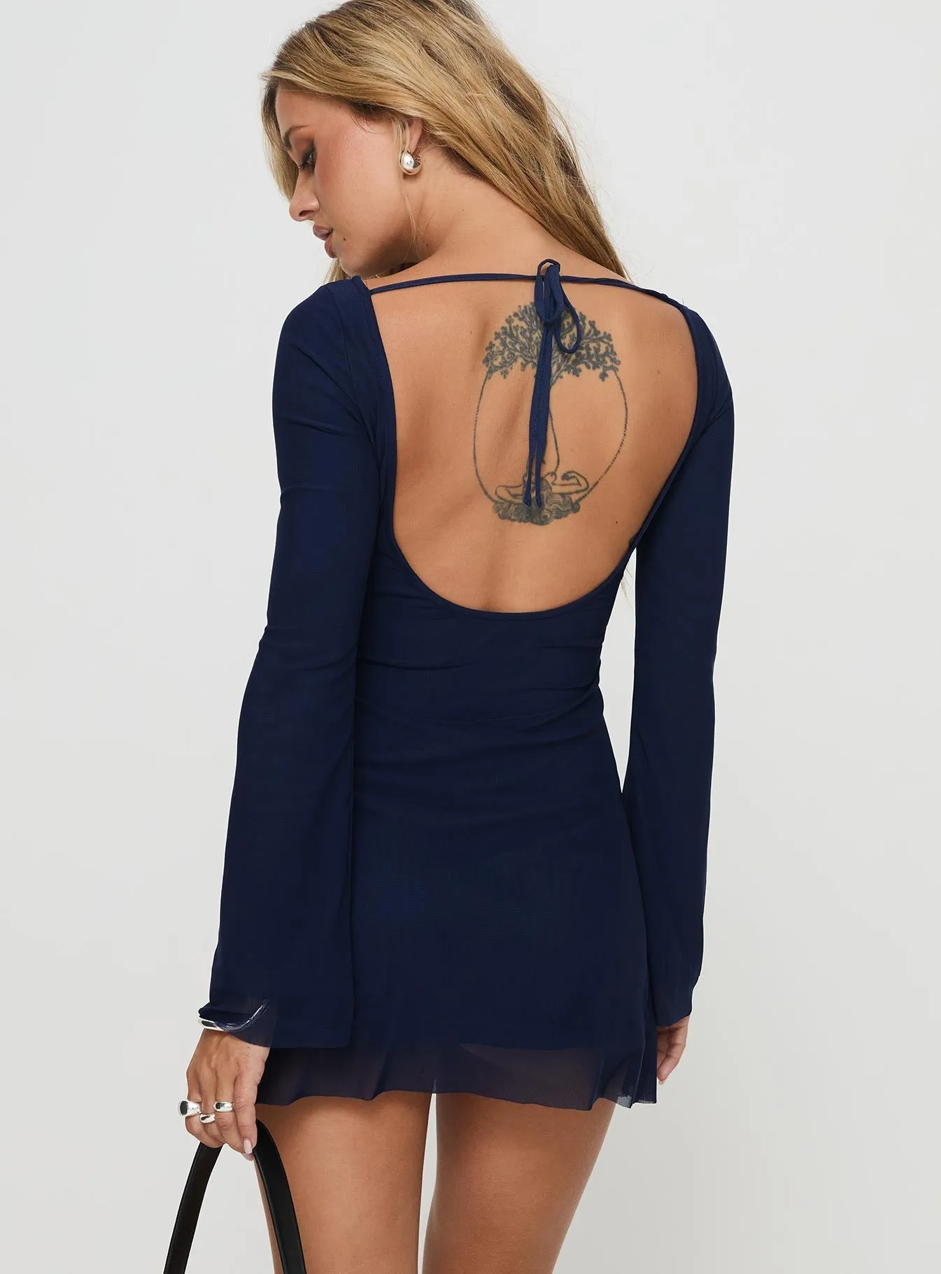 Subtle Texture Lukea Long Sleeve Mini Dress Navy