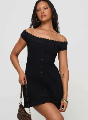 Mirrorball Off The Shoulder Mini Dress Black Light Warm