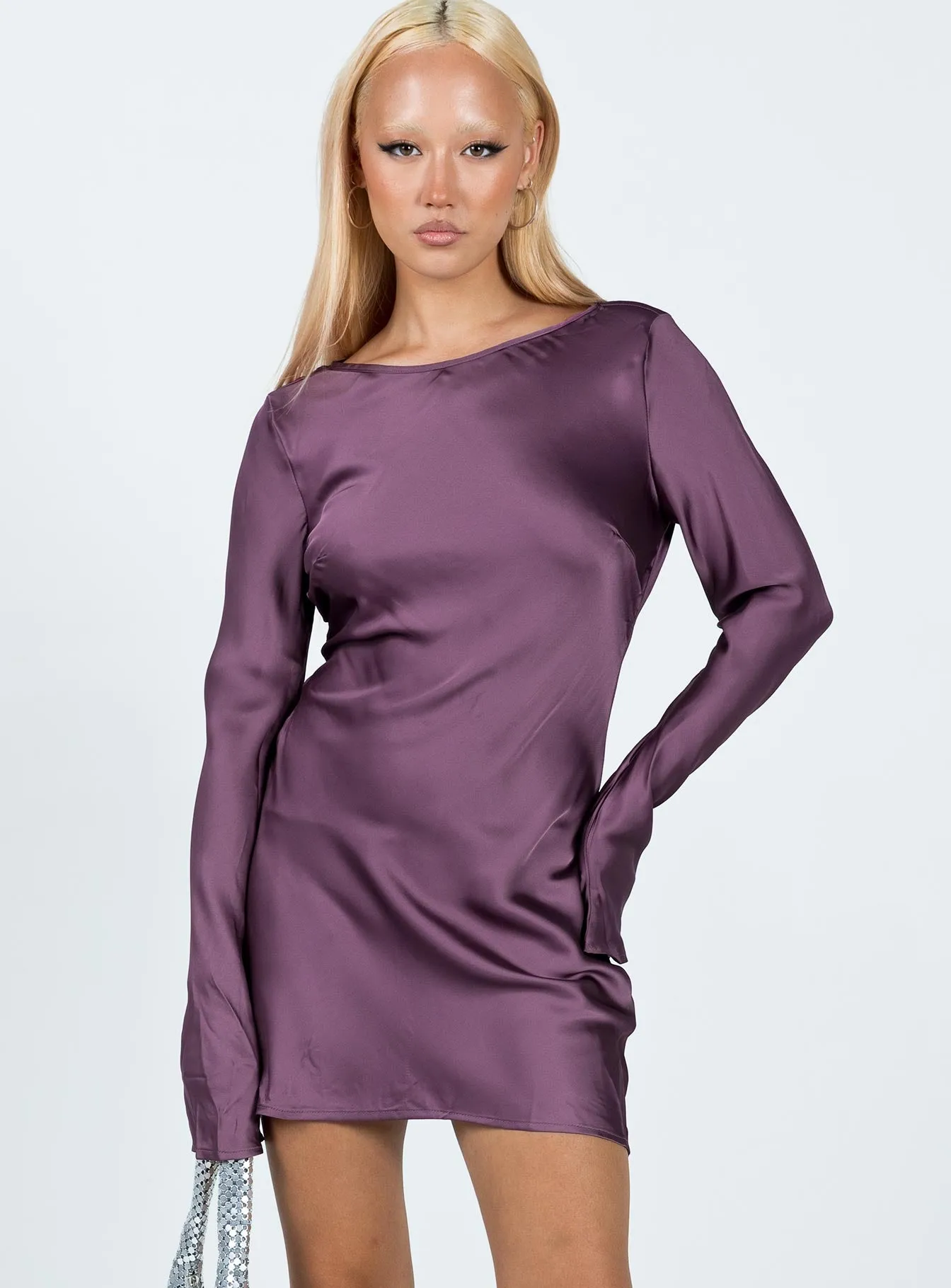 Namara Long Sleeve Mini Dress Purple Casual chic outfit