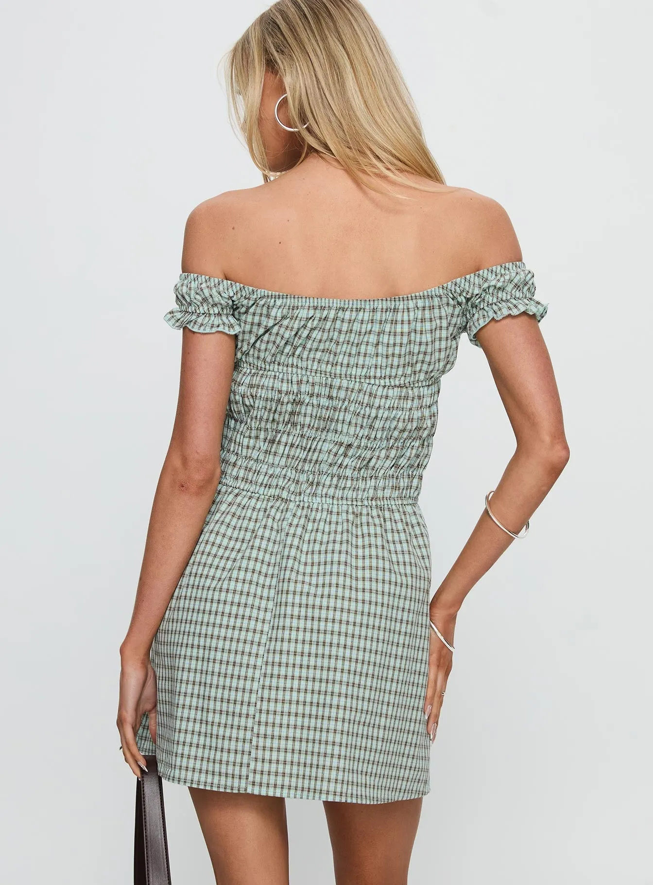 Olwen Ruched Romper Green Check Trendy Wearable Beat Fresh