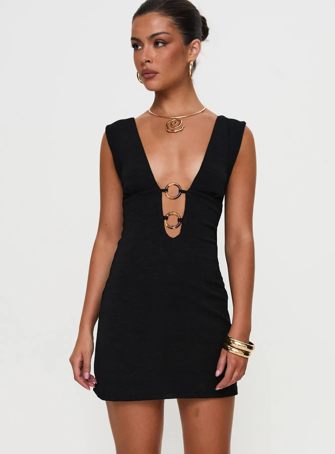 Steward Halter Mini Dress Black Tall Yoke Back Construction Stretchable Fit