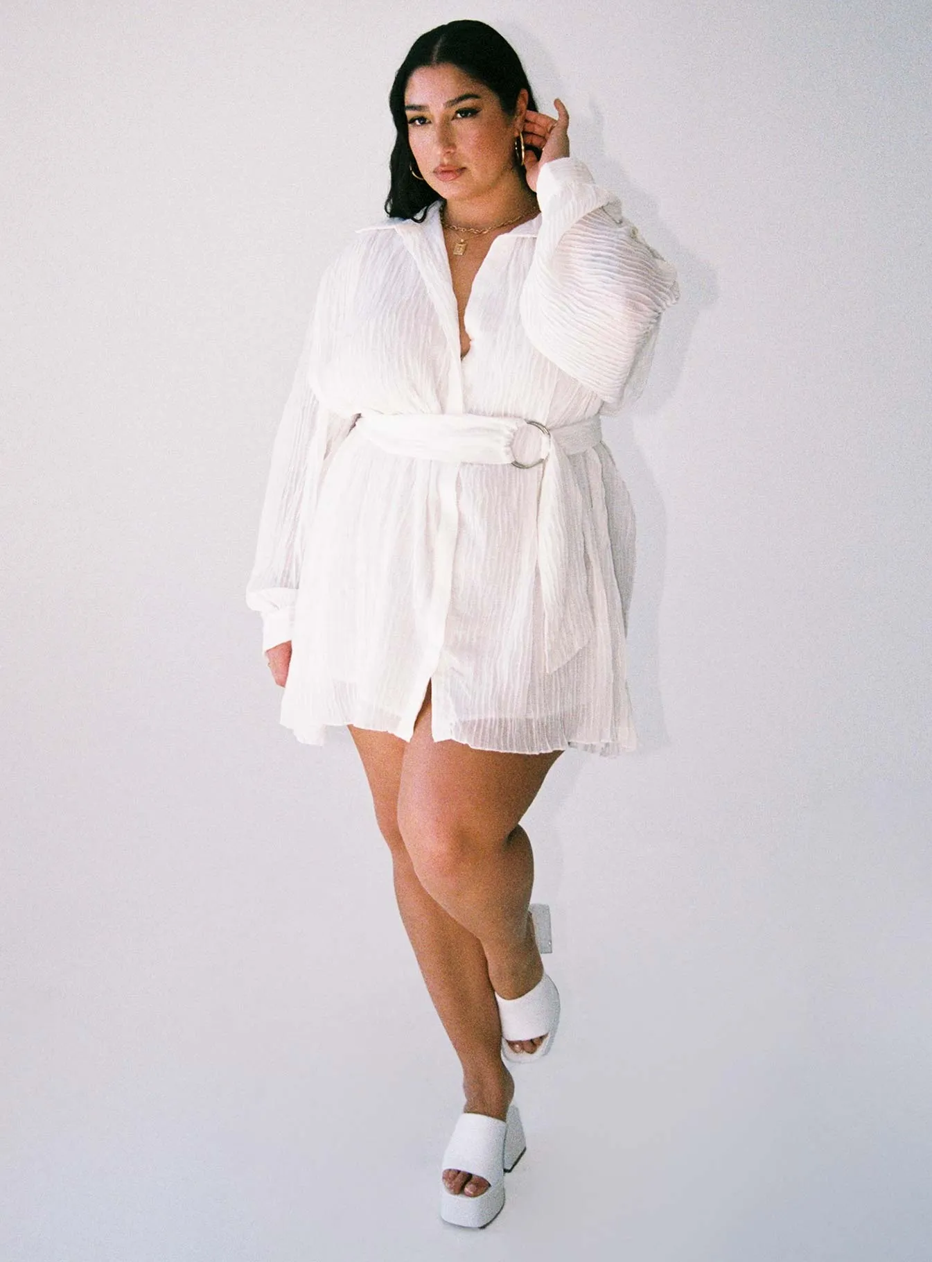 Tune In Shirt Dress White Curve Flirty Vibe