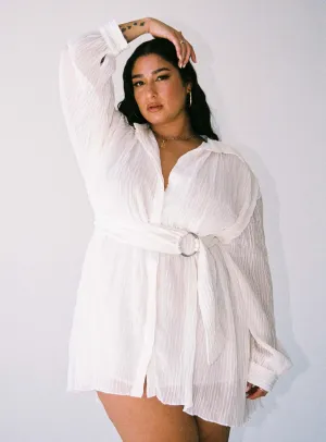 Tune In Shirt Dress White Curve No Slip Grip Street Chic