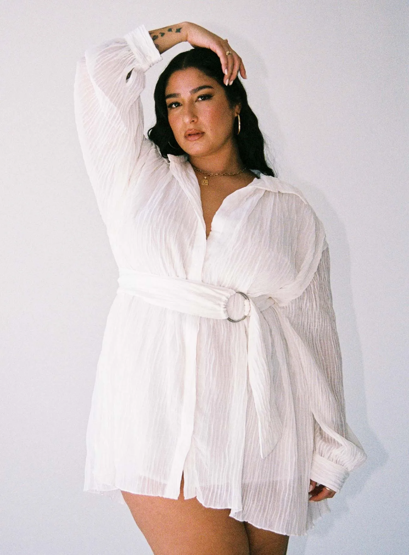 Tune In Shirt Dress White Curve No Slip Grip Street Chic