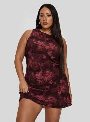Vibrant Look Edge Glow Vivre Mini Dress Burgundy Paisley Curve