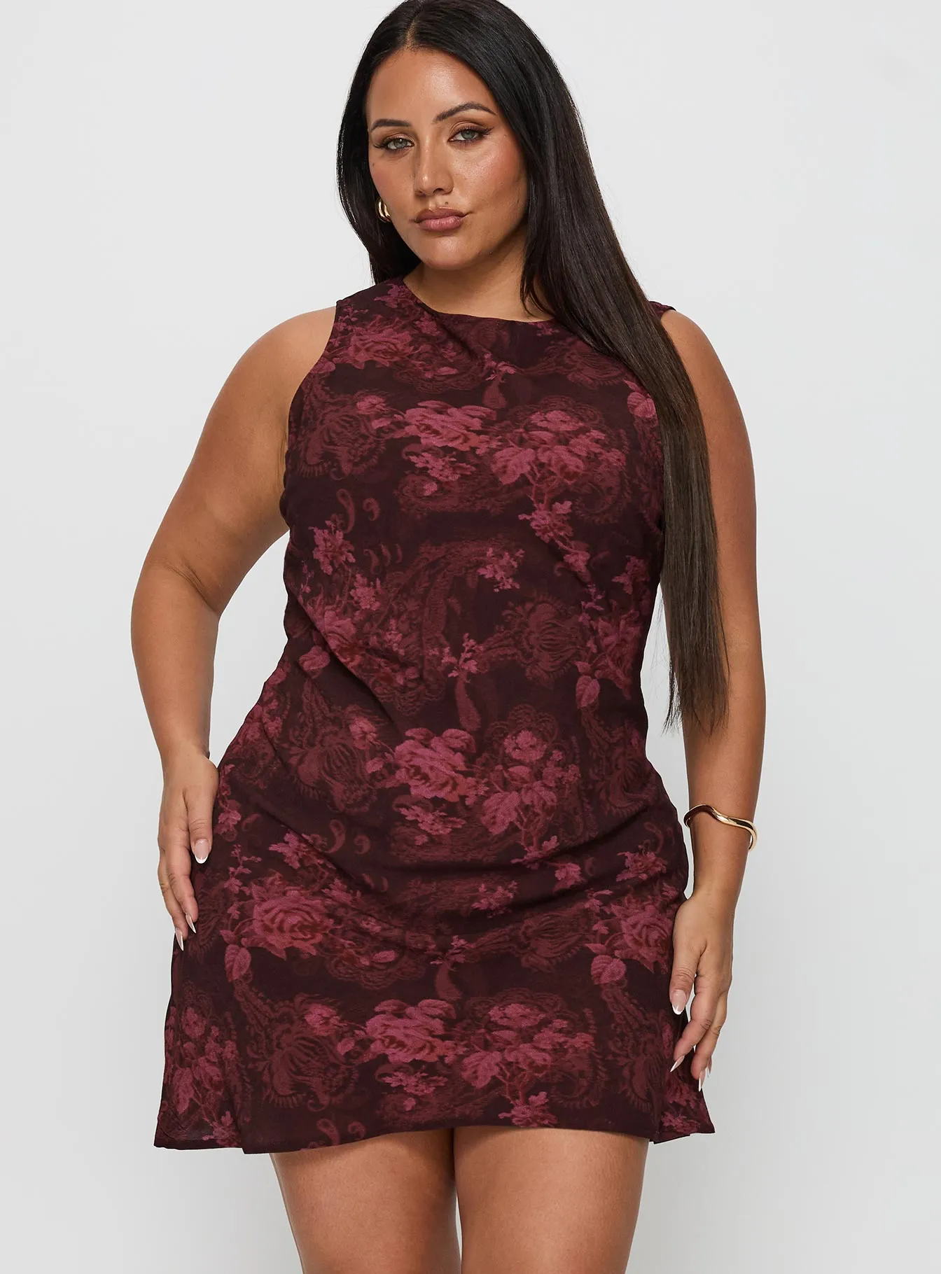 Vivre Mini Dress Burgundy Paisley Curve boho vibe