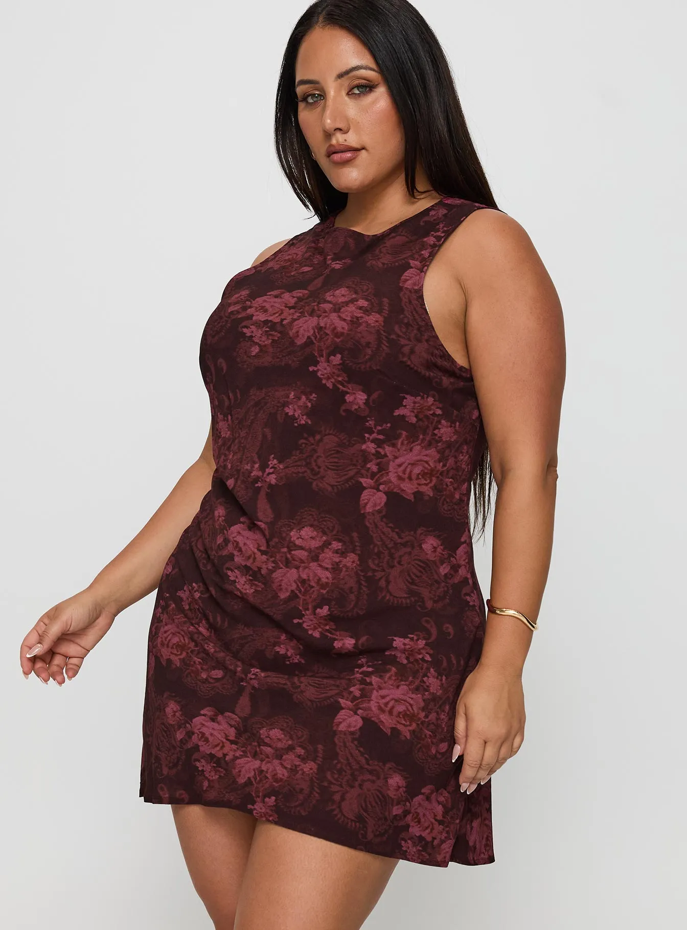 Vivre Mini Dress Burgundy Paisley Curve Smooth inner lining Easy Wear