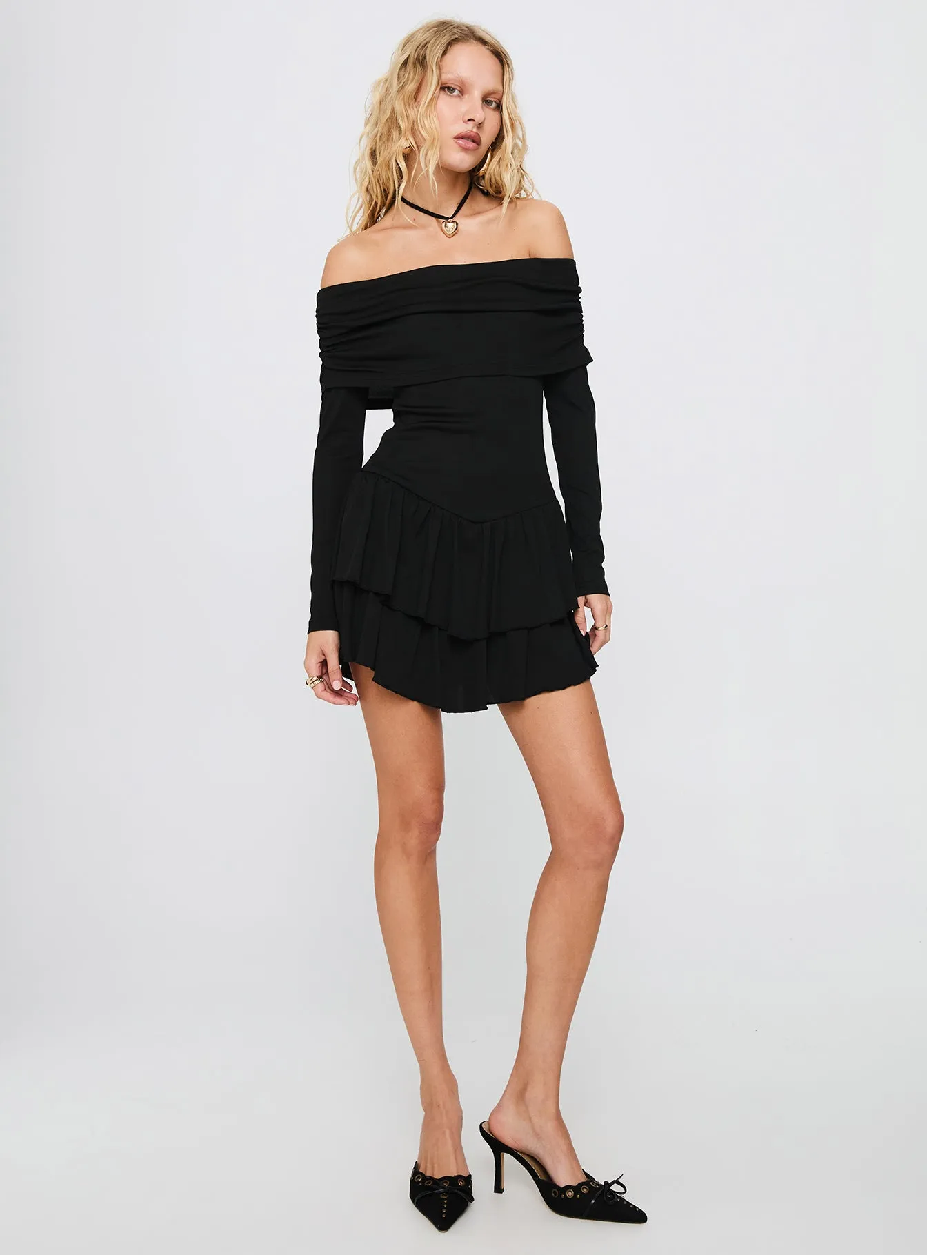 Wispy Off Shoulder Playsuit Black Casual day dress