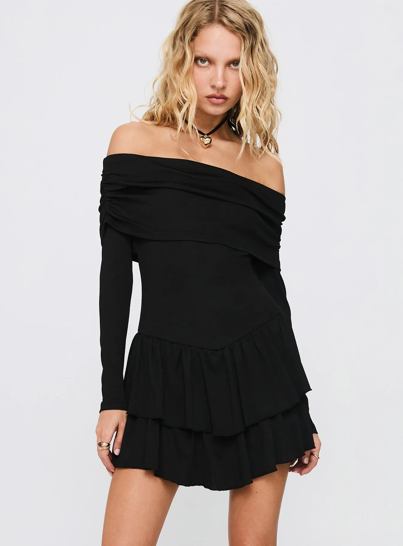 Relaxed Look Chic Prints Wispy Off Shoulder Playsuit Black