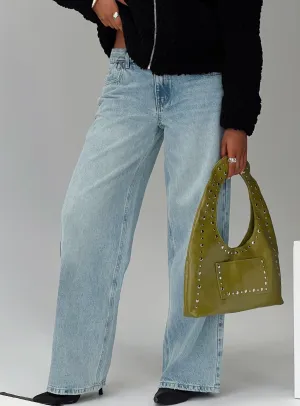 Workday Outfit Moisture Wicking Technology Edge Of Town Mid Rise Straight Leg Jeans Vintage Blue