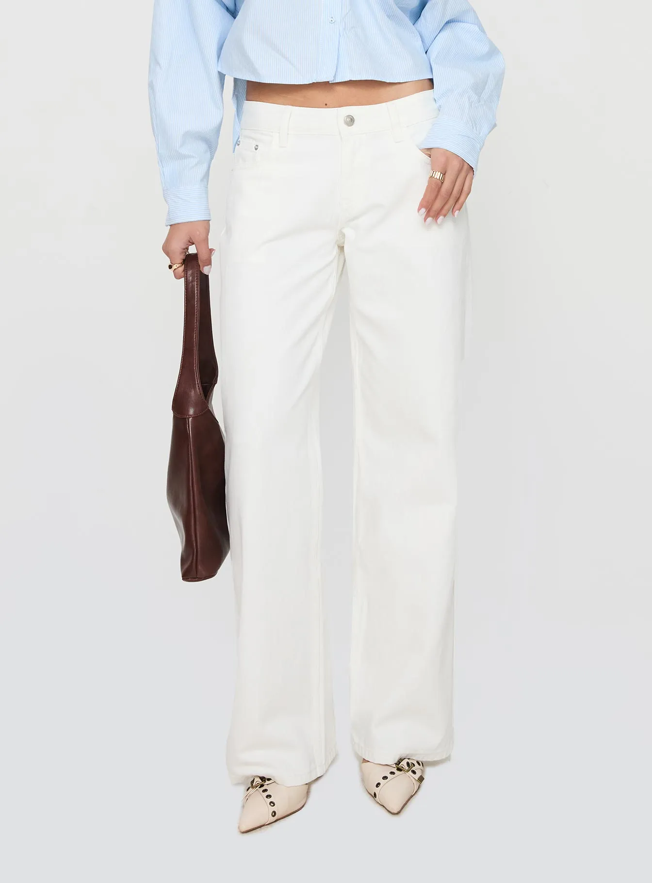 Simple Match Couple Look Modern Ellanor Low Rise Straight Leg Jeans White