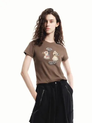 Bohemian Puppy Print Fitted T-shirt