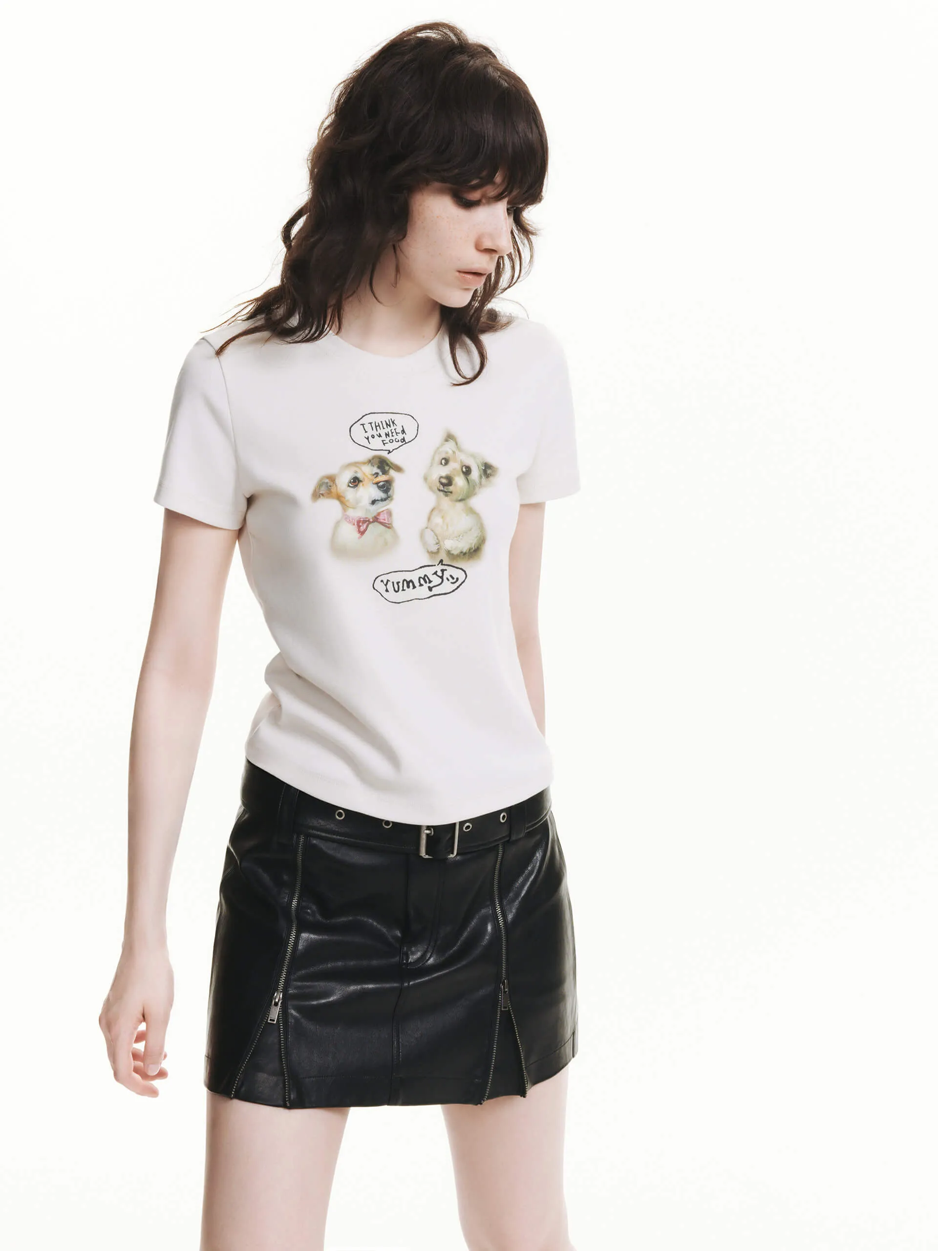 Weekend Trend Puppy Print Fitted T-shirt