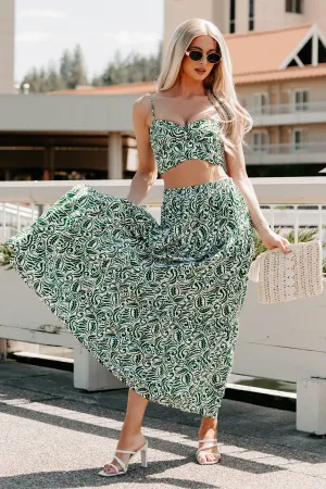 Bouquet Of Bliss Paisley Print Skirt Set (Green) Travel Fresh