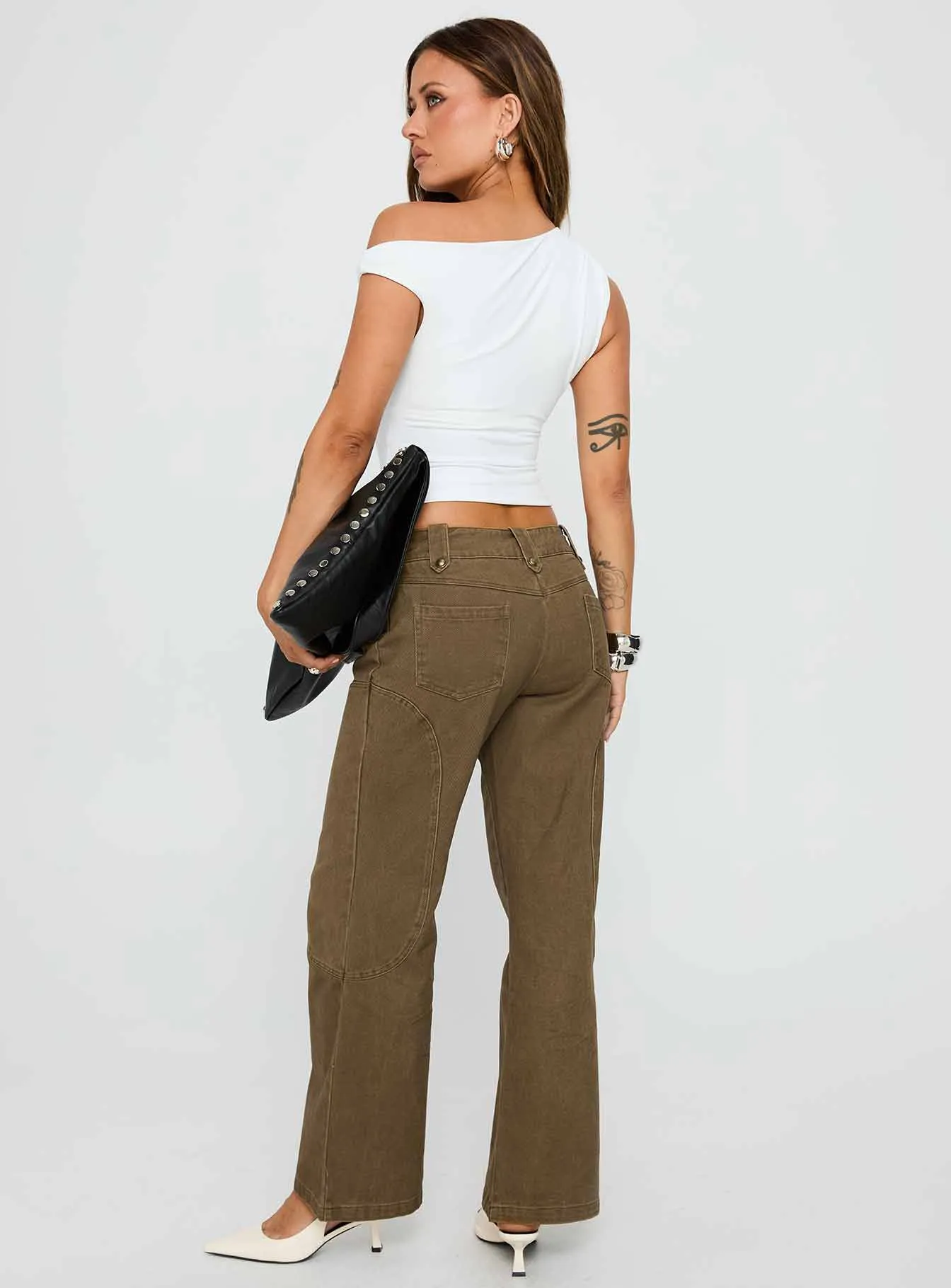 Cuzco Low Rise Flared Cargo Jeans Dark Khaki Breathable Fit