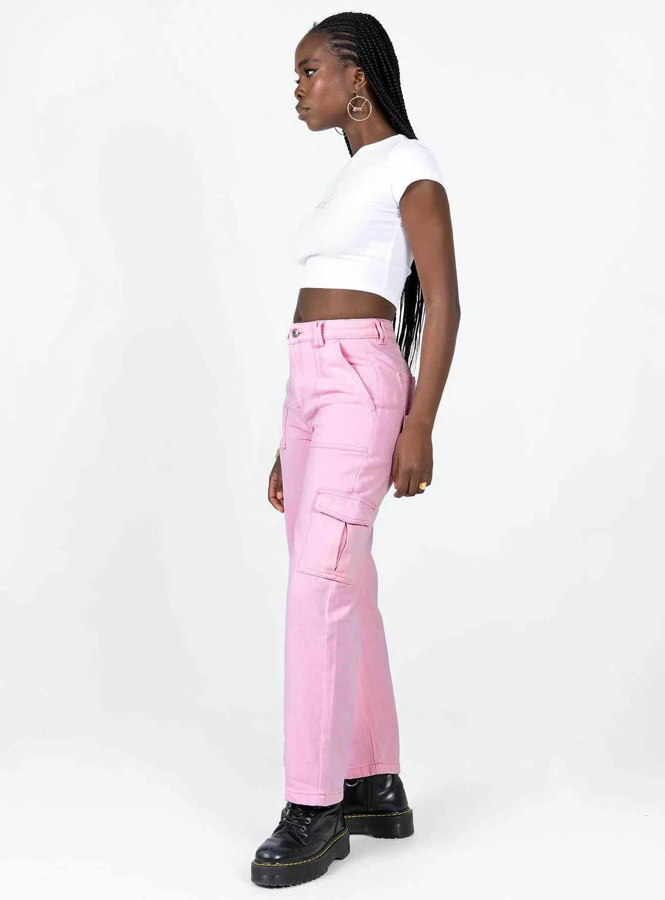Adelaide Cargo Jeans Pink Winter Warmth Student Outfit Textured