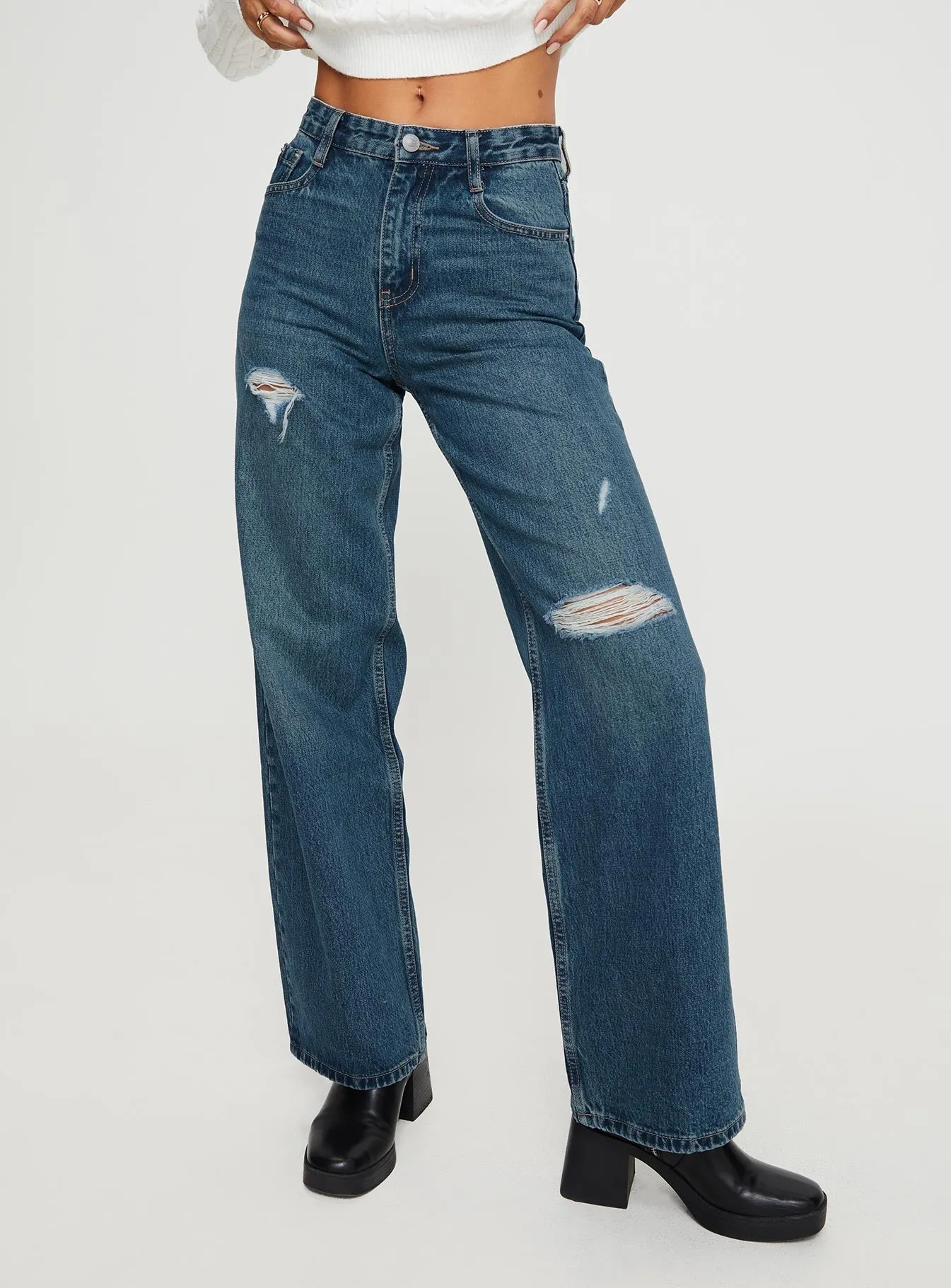 Beetle High Rise Wide Leg Ripped Jeans Mid Wash Slim Holiday Vibes Teen Outfit Brunch Outfit Night Out
