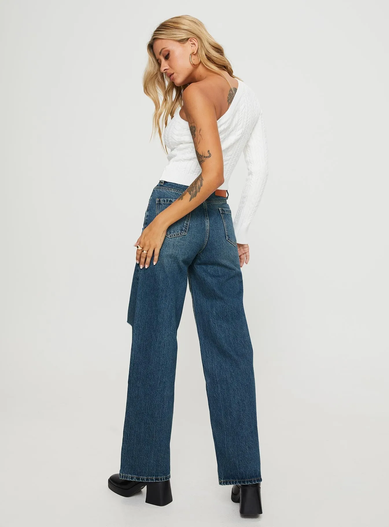 Beetle High Rise Wide Leg Ripped Jeans Mid Wash Total Comfort Modern Couple Look