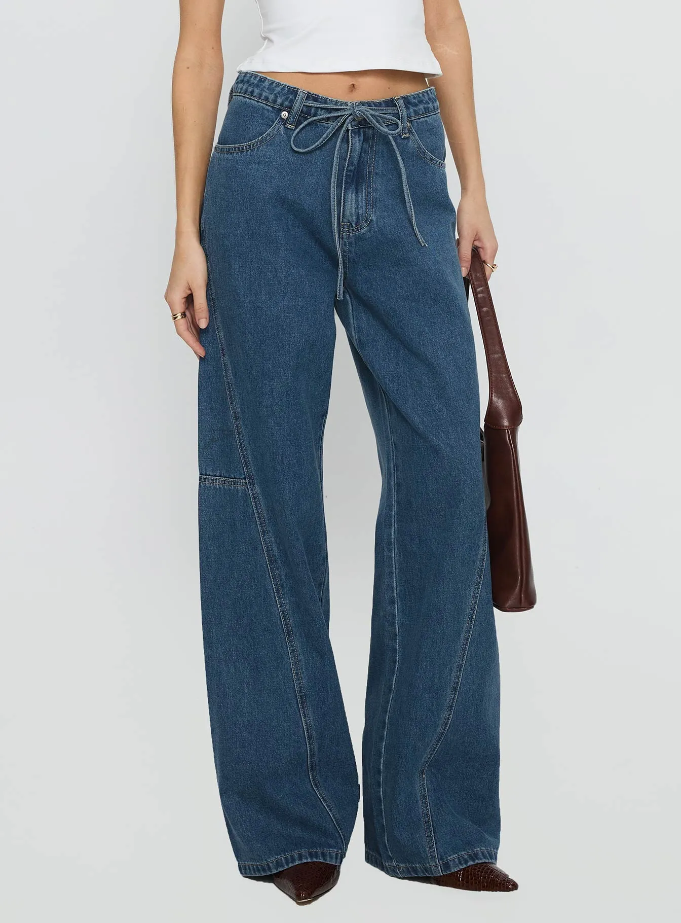 Bruiser Mid Rise Wide Leg Jeans Mid Blue Wash Weekend Style Smooth No Gap Waistband