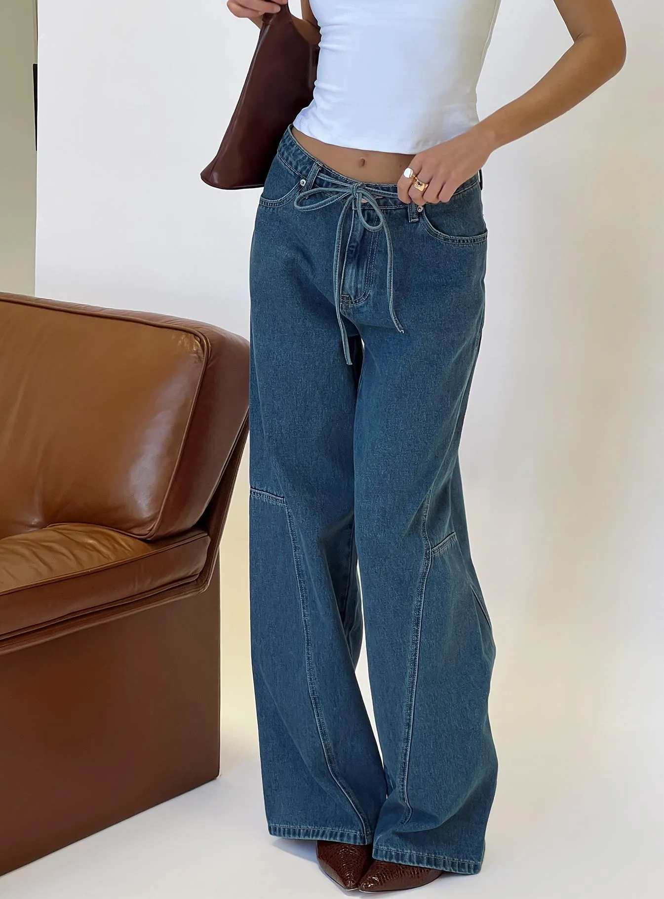 Outdoor Fashion Bruiser Mid Rise Wide Leg Jeans Mid Blue Wash