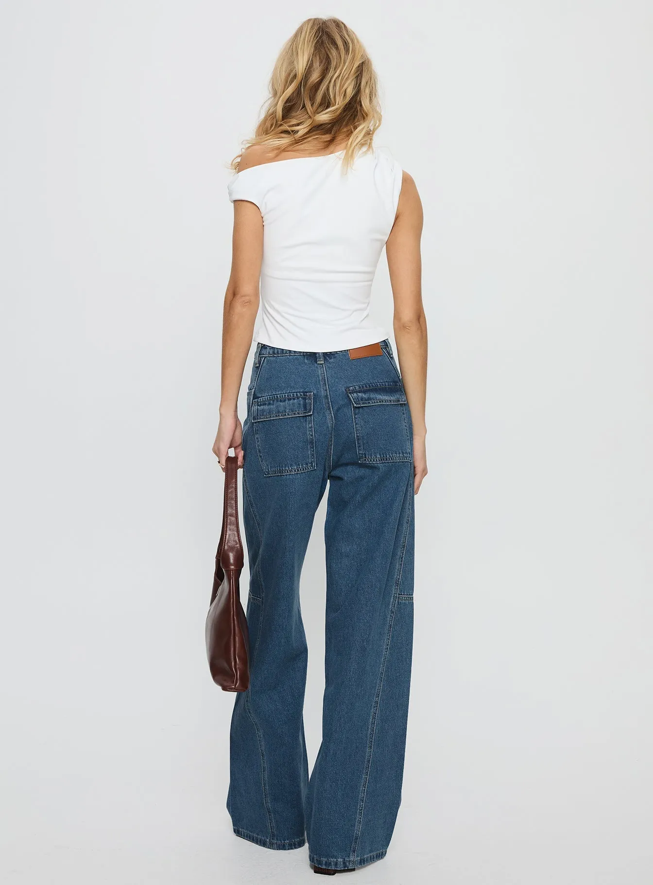 Bruiser Mid Rise Wide Leg Jeans Mid Blue Wash Loose Smooth Shopping Day