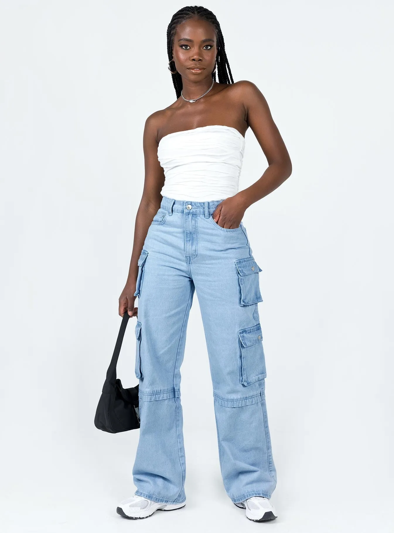 Smooth Style Neutral Mood Darla Cargo Denim Jeans Light Wash Denim
